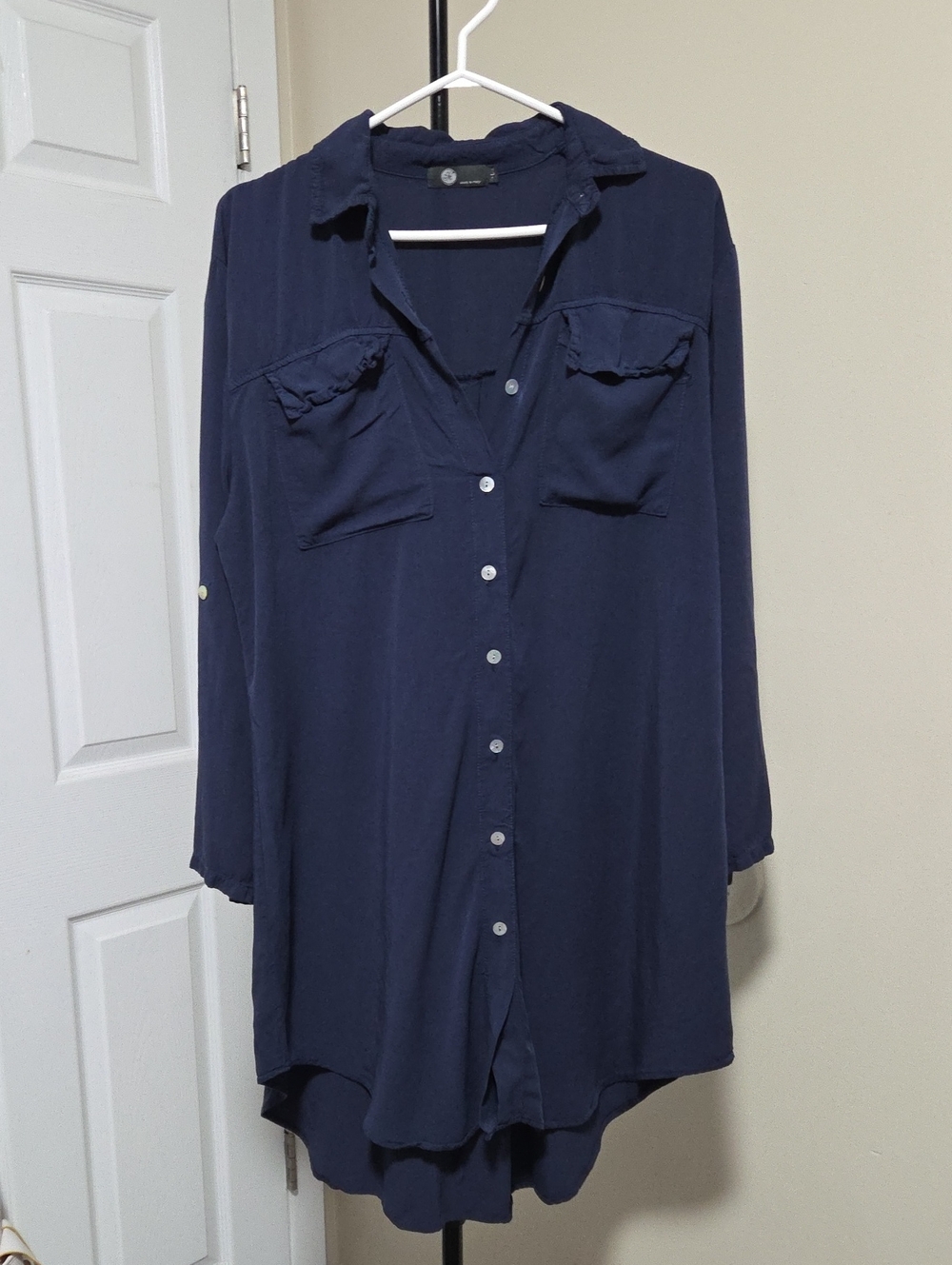 M Made In Italy Navy Blue Button-Front Shirt Dress